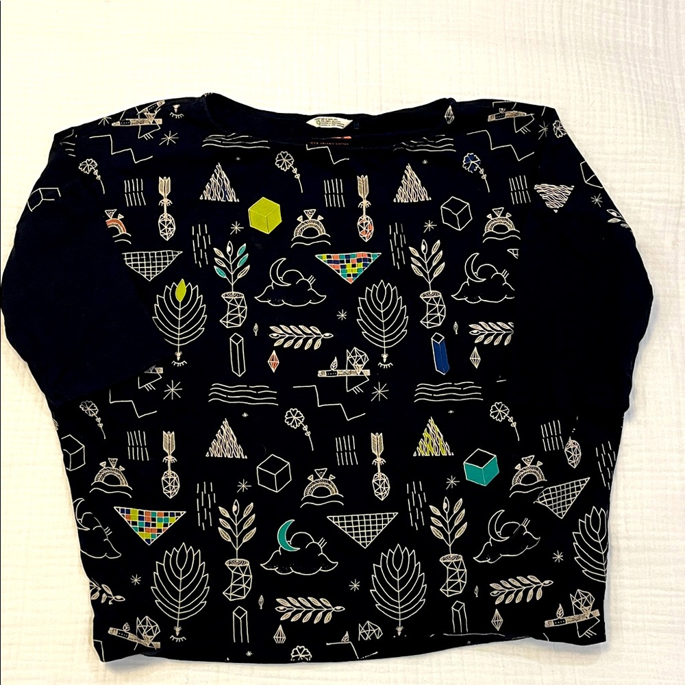 Skunkfunk Mid Sleeve Tee with Colorful Geometric Designs